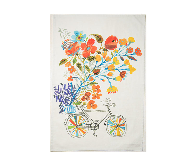 hello summer bicycle flower basket cotton tea towel