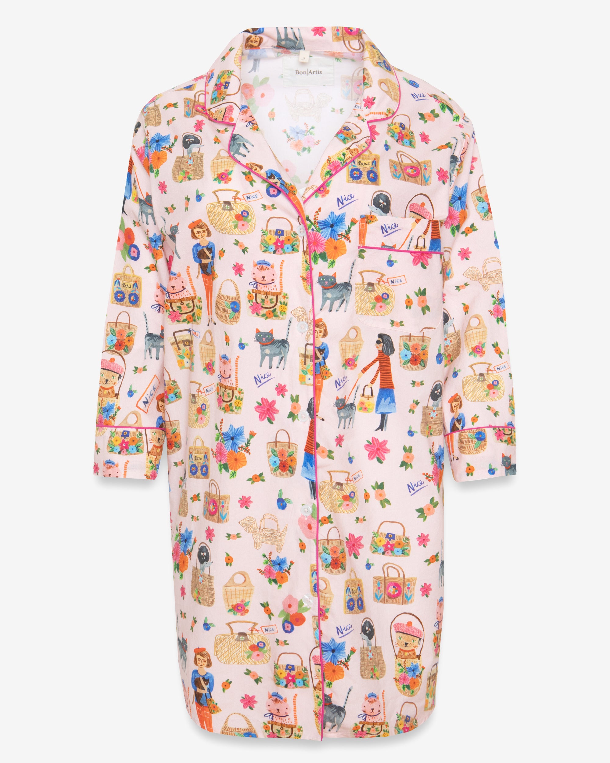 Bon|Artis Ooh La La Cats Long Shirt Pajama