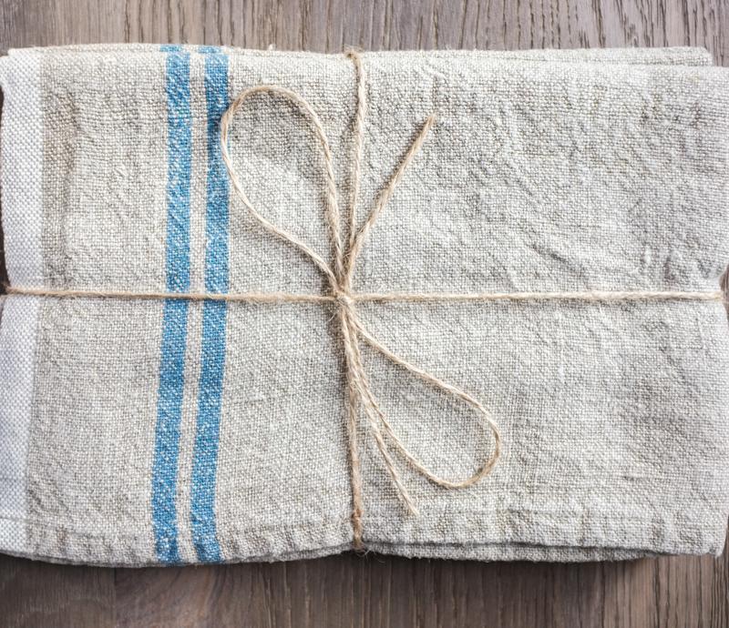 Caravan Vintage Linen Natural/Blue Tea Towel - Soap &amp; Water Everyday