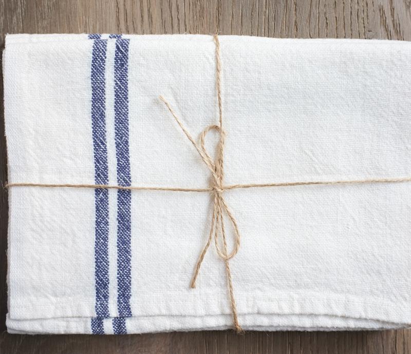Caravan Vintage Linen Ivory/Navy Tea Towel - Soap & Water Everyday