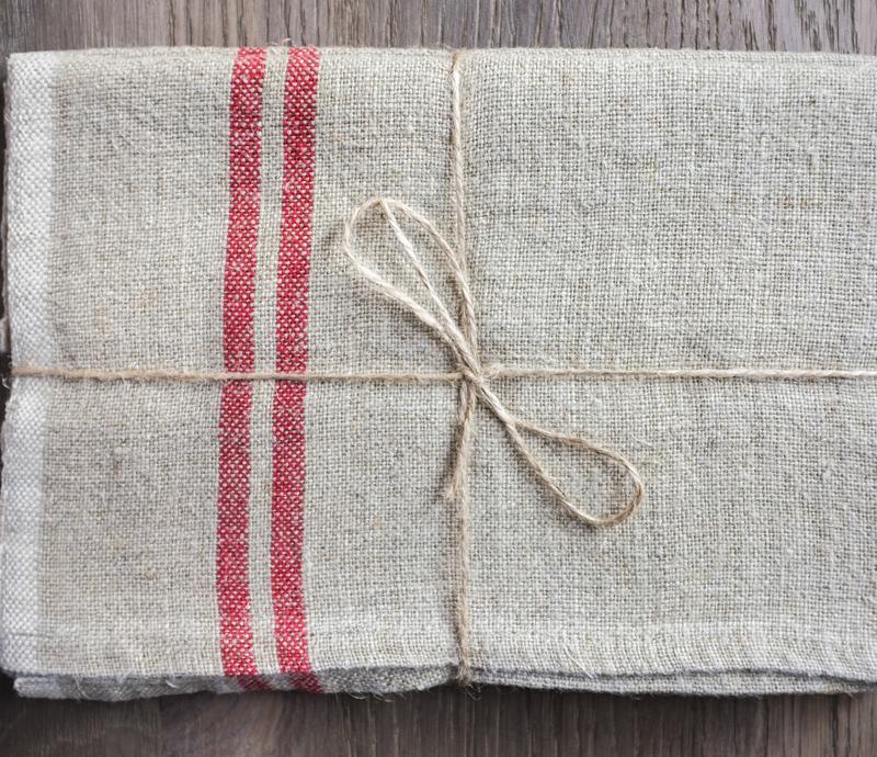 Caravan Vintage Linen Natural/Red Tea Towel - Soap &amp; Water Everyday