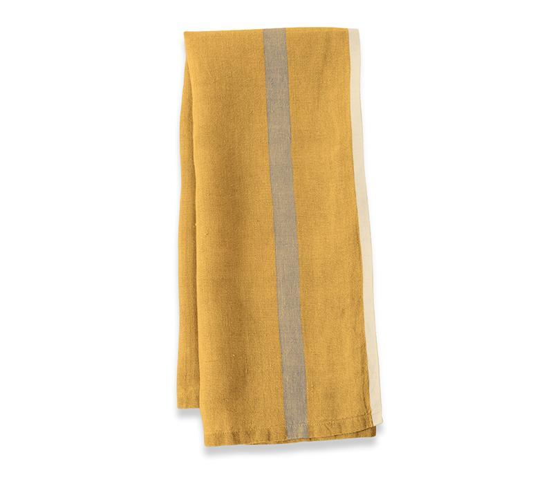 Caravan Laundered Linen Mustard/Grey Tea Towel - Soap &amp; Water Everyday